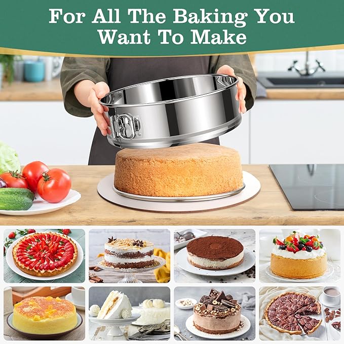 4" 7" 9" 10" Springform Pans Set of 4, Stainless Steel Cheesecake Pan with Removable Bottom, Leakproof & Nonstick Springform Cake Mold for Baking with 50 Pcs Paper Liners