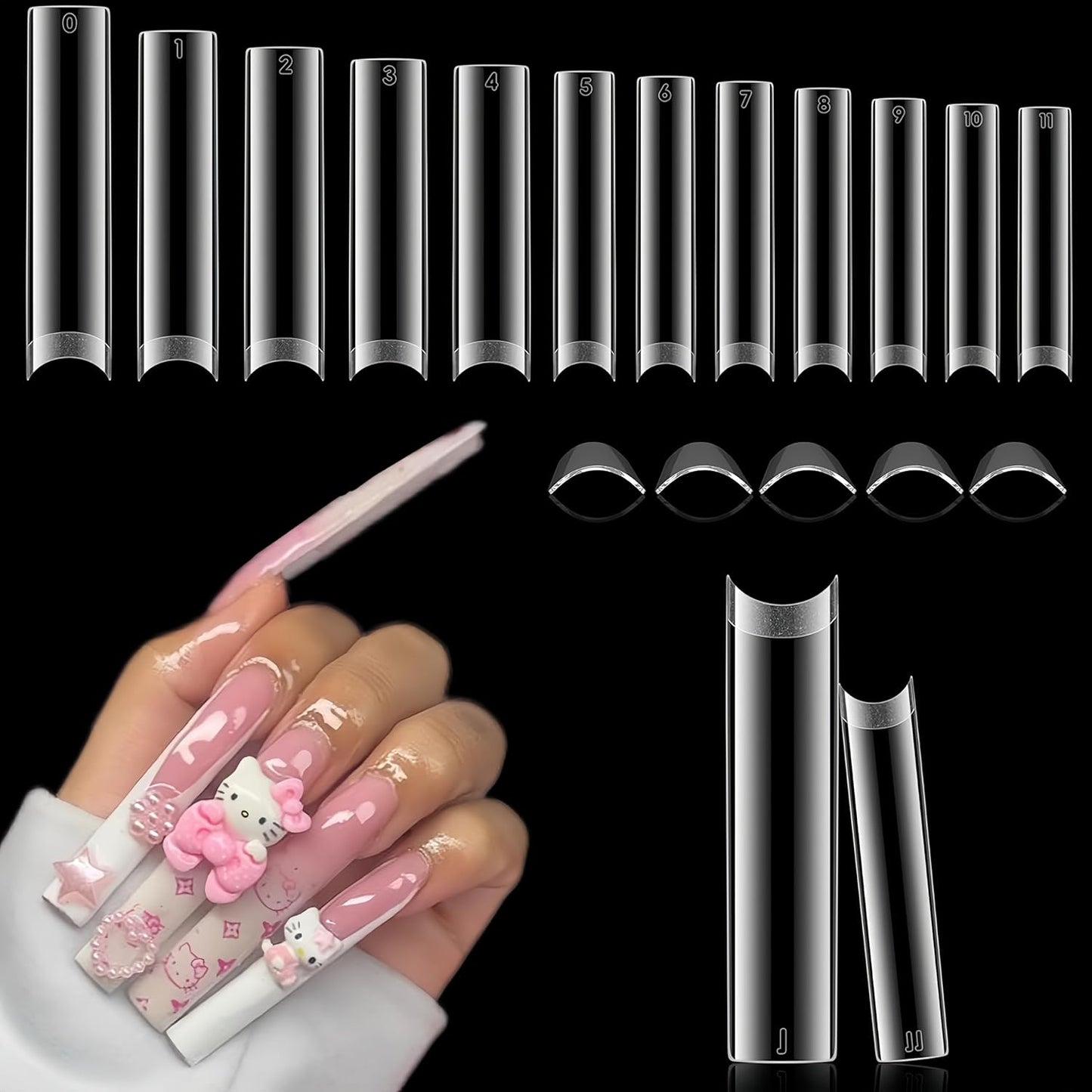 504PCS No C Curve Nail Tips Square XXL Extra Long Tapered Square Nail Tips for Acrylic Nails Professional 12 Sizes Half Cover Straight Clear Fake Nails for Nail Extensions Salons DIY at Home-BrightBean Baby