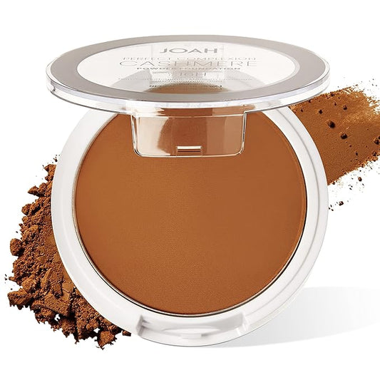 JOAH Perfect Complexion Cashmere Powder Foundation, Medium Face Coverage, Matte Finish, Korean Makeup, Compact Design For Oily & All Skin Types, 16 Hour Wear, Deep with Neutral Undertones-BrightBean Baby