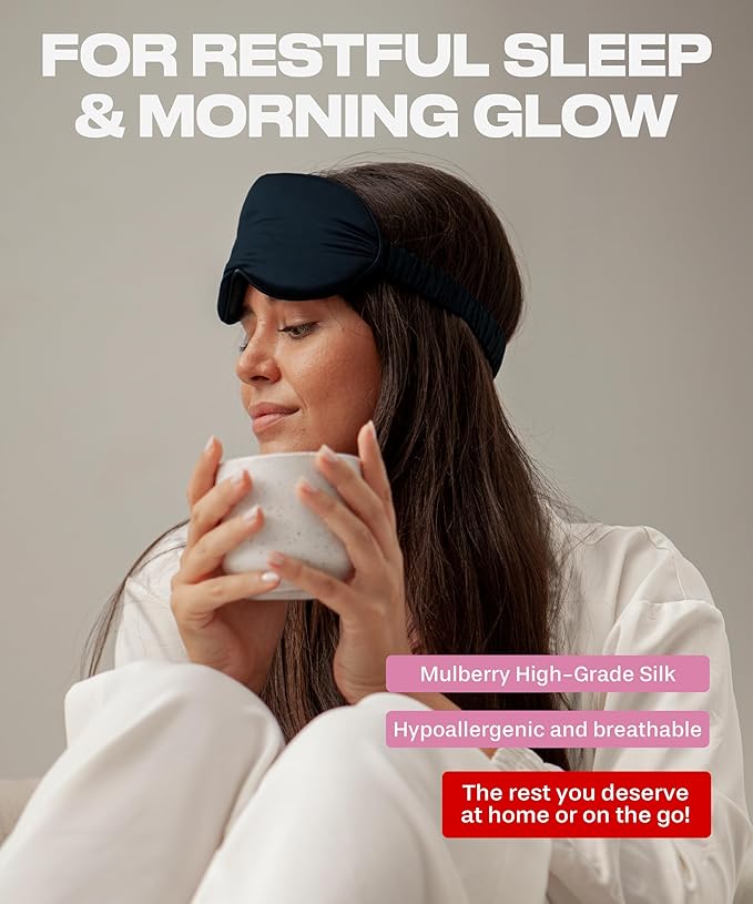 SUNDAYSILKS™ Exclusive Mulberry Silk Sleep Mask | Soft Eye Covers, Blackout Sleeping Mask for Women & Men | Silk Eye Mask for Sleep, Travel, and Relaxation | Antifaz para Dormir [Midnight Black]-BrightBean Baby