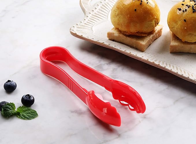 New Star Foodservice 35728 Utility Tong, High Heat Plastic, Scalloped, 6 inch, Set of 12, Red