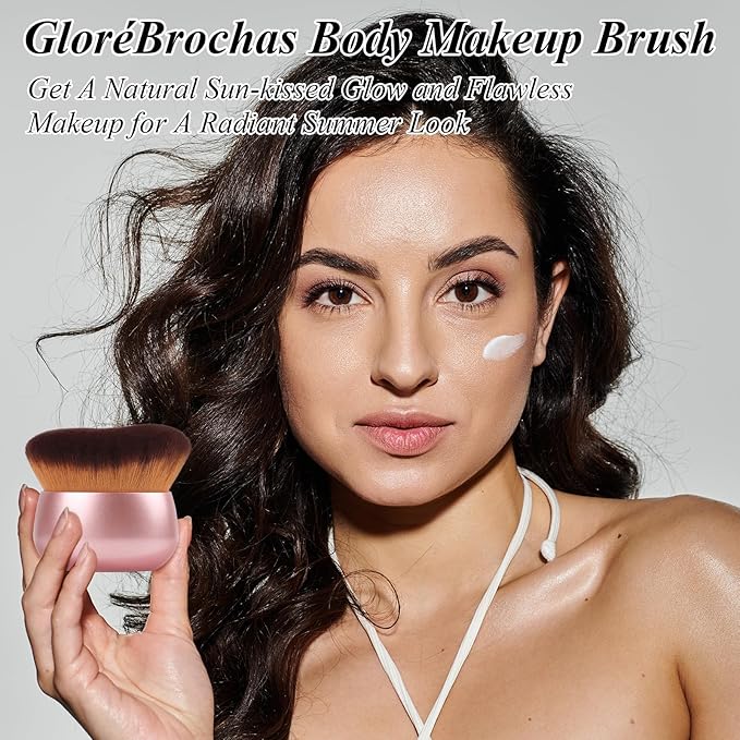 75MM Extra Large Self Tanner Kabuki Makeup Brush – Ultra Soft Dense Vegan Bristles for Body Makeup, Bronzer & Foundation–Applies Tanning Mousse, Lotion & Self Tanner–Rose Gold, Wet & Dry-BrightBean Baby
