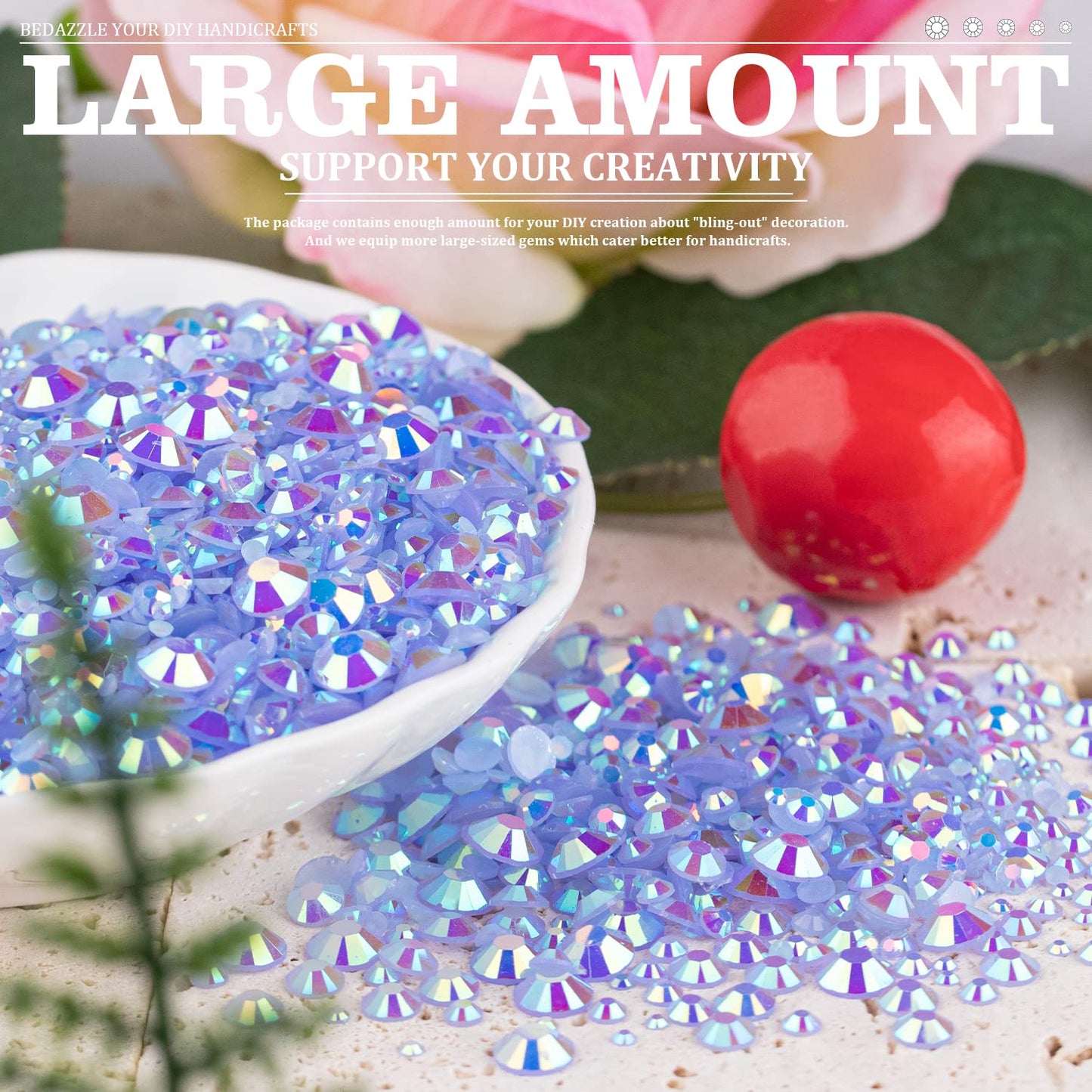 7000PCS Resin Rhinestones with Tweezers for Crafting, 2/3/4/5/6mm Flatback Jelly Rhinestones, 4 Box Sky Blue AB Non Hotfix Crystal Gems for DIY Crafts Mugs Tumblers Clothes Makeup Nail-BrightBean Baby