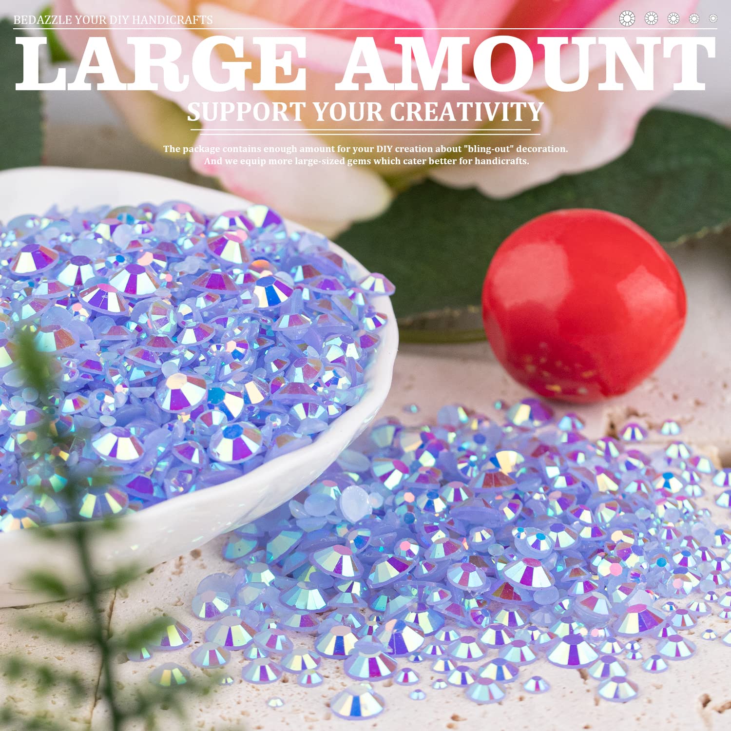 7000PCS Resin Rhinestones with Tweezers for Crafting, 2/3/4/5/6mm Flatback Jelly Rhinestones, 4 Box Sky Blue AB Non Hotfix Crystal Gems for DIY Crafts Mugs Tumblers Clothes Makeup Nail-BrightBean Baby