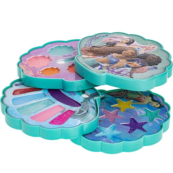 Townley Girl The Little Mermaid Clam Beauty Compact Set Kit with Lip Gloss Palette, Makeup Set for Kids Girls, Ages 3+ Perfect for Parties, Sleepovers and Makeovers-BrightBean Baby
