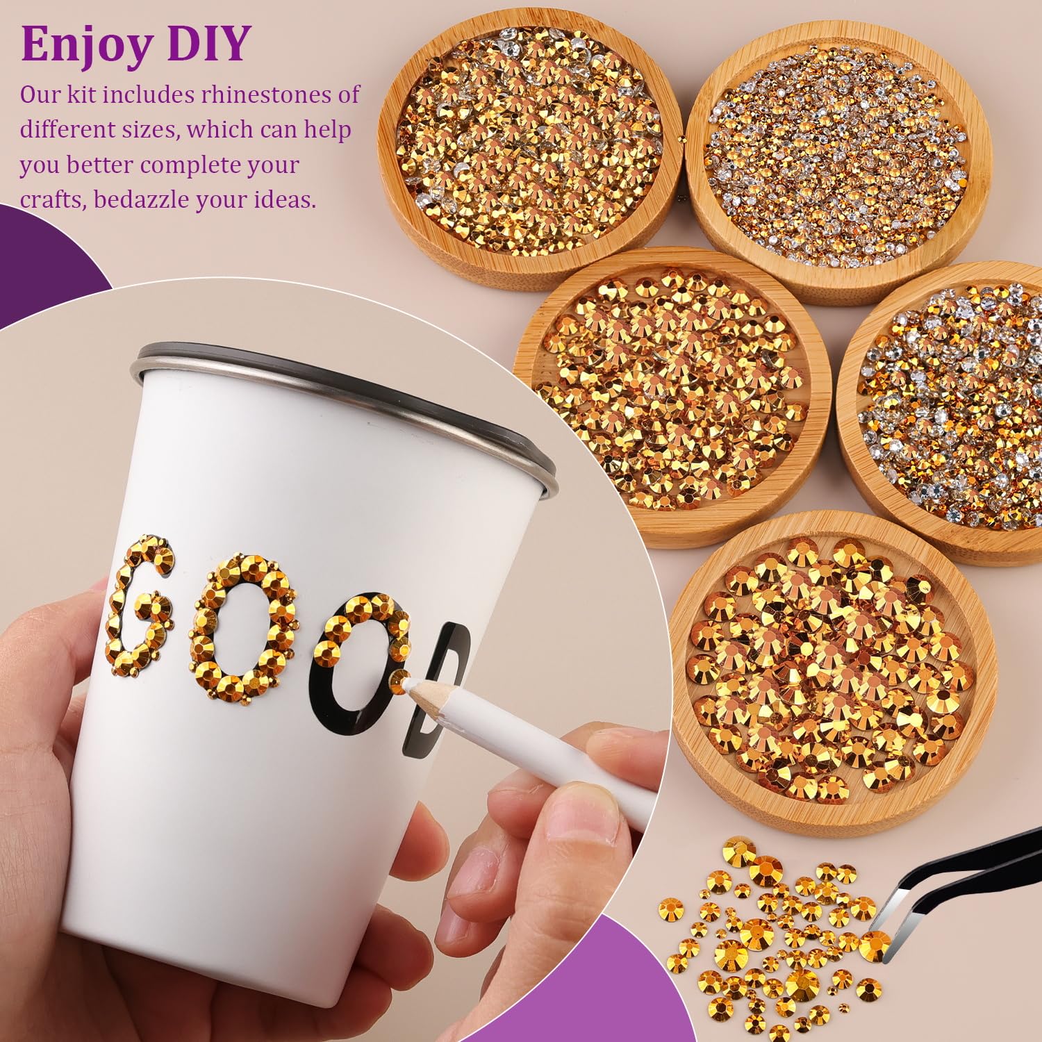 Resin Jelly Rhinestones for Crafting with B7000 Jewelry Glue, 2 Boxes Gold Flatback Crystals with 3Pcs 10ml Glue, Bedazzling Non Hotfix Gems for DIY Tumblers Clothing Shoes Manicure-BrightBean Baby