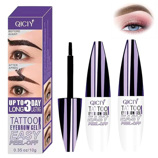 2 Pcs Dark Brown Easy Peel Off Eyebrow Gel, Tattoo Eyebrow Tint, Waterproof & Sweatproof Peel Off Tinted Eyebrow, Long-lasting Natural Color Up to 3 Days, Eyebrow Tattoo for All Skin Types (#01)-BrightBean Baby