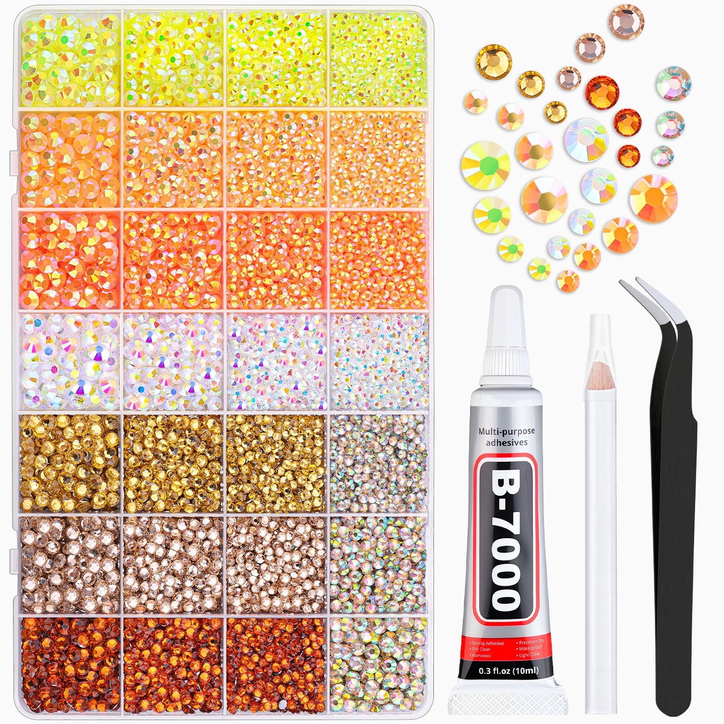 20000Pcs Yellow Rhinestones for Bedazzling with 1Pcs B7000 Jewelry Glue, Resin Rhinestones for Crafting Crafts DIY, Bedazzler Kit Gems for Clothing Shoes Tumblers Nail Art Assorted Size 3/4/5/6mm-BrightBean Baby