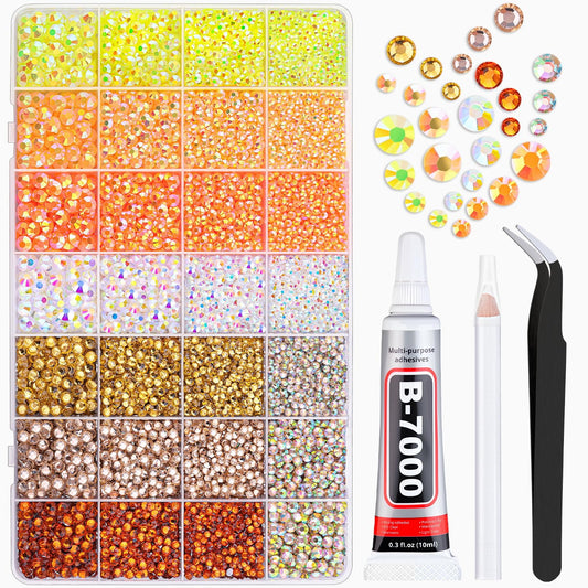 20000Pcs Yellow Rhinestones for Bedazzling with 1Pcs B7000 Jewelry Glue, Resin Rhinestones for Crafting Crafts DIY, Bedazzler Kit Gems for Clothing Shoes Tumblers Nail Art Assorted Size 3/4/5/6mm-BrightBean Baby