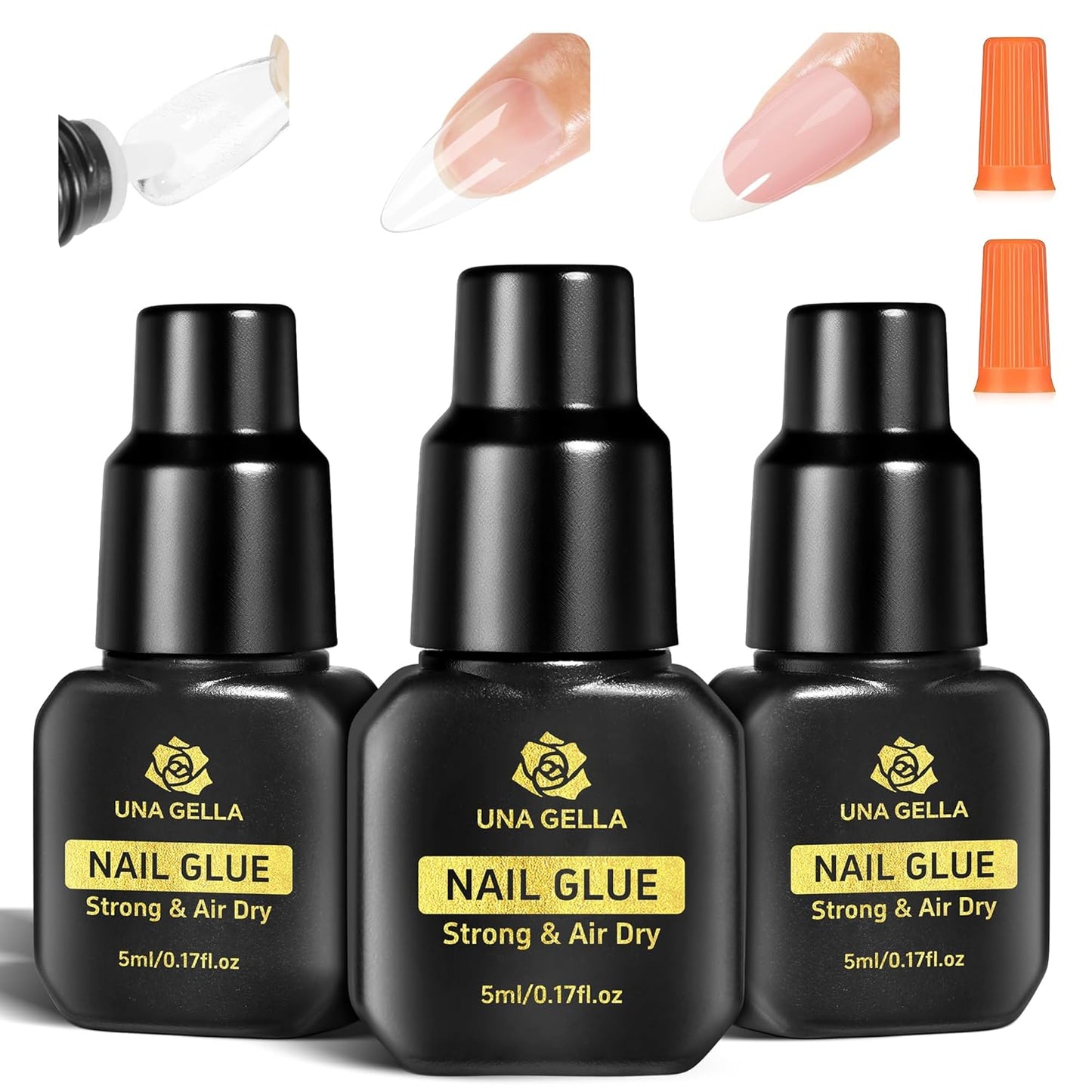 UNA GELLA Fast Drying Super Strong Nail Glue for Press Ons(5ML*3PCS) Acrylic Nails Tips No U/V Light Needed Press On Nail Glue Salon Quality Professional Nail Glue Home DIY with Opener, Drip Use-BrightBean Baby