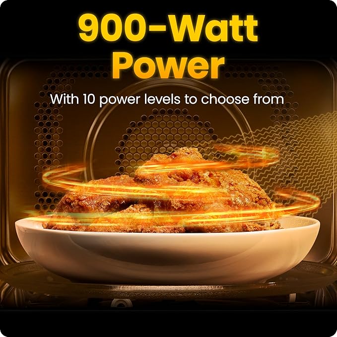 Chefman Countertop Microwave Oven 0.9 Cu. Ft., 900 Watts with 10 Power Levels, 6 Cooking Presets with One-Touch Express Cook, Eco Mode, Child Safety Lock, & Mute Button - Black