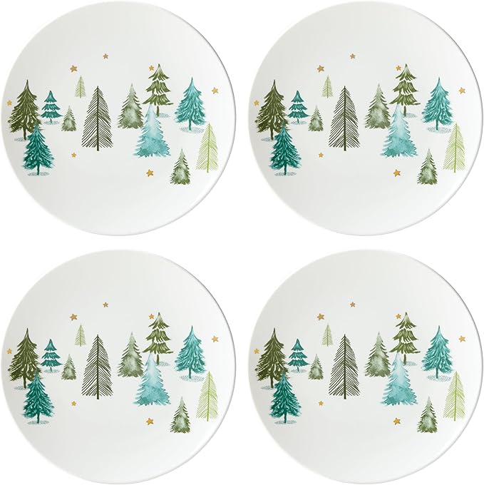 Lenox 880066 Balsam Lane 4-Piece Accent Plate Set, Christmas Drinkware, Holiday Hosting
