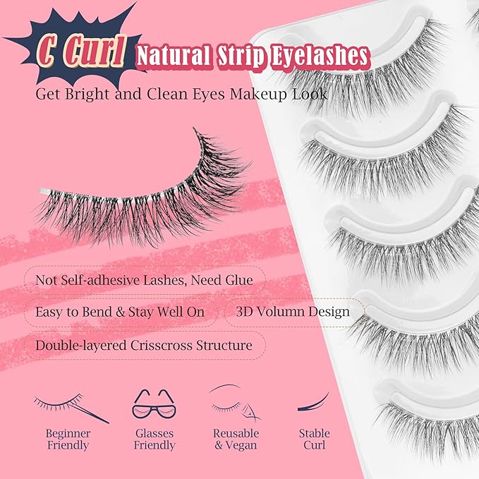 Natural Lashes Wispy Eyelashes 11MM Short Eye Lashes Pack 3D Volume Strip Lash Pack False Eyelashes Natural Look 7 Pair Siligli-BrightBean Baby
