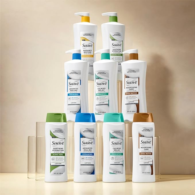 Suave Calming Relief Hand & Body Lotion for Women With Prebiotics For Sensitive Skin, Fragrance & Allergen Free, Helps Restore Skin's Moisture Barrier, 18 FL OZ, 6 Pack-BrightBean Baby