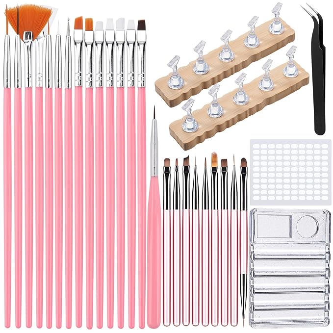 Quaferen Nail Brushes for Nail Art 39PCS Nail Brush Tools Set with Nail Stand Holder 2-in-1 Nail Art Palette Professional Acrylic Nail Brushes Kit for Beginners Home Salon-BrightBean Baby