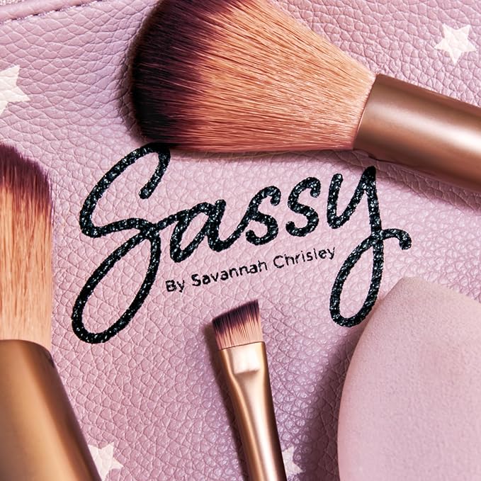 Sassy by Savannah Chrisley Sassy Brush Kit - Beauty Tool Kit for Women - All-in-One Beauty for Eyes and Face - Brush Kit Great for Makeup Application - Kit Includes Reusable Zipper Pouch - 4 Pc-BrightBean Baby