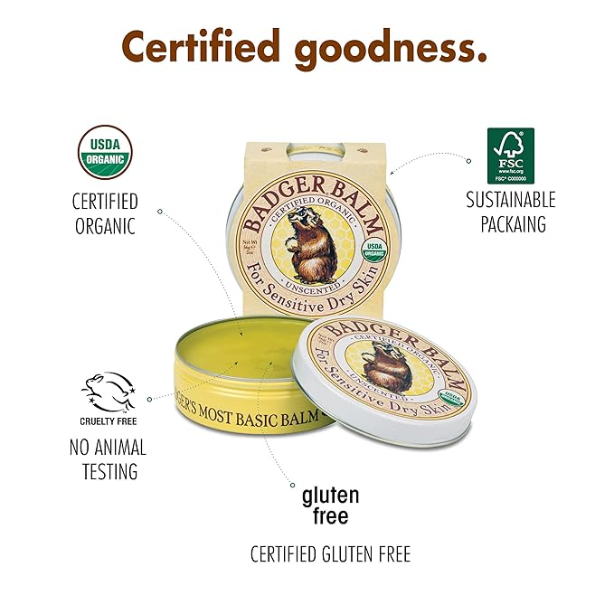 Badger - Unscented Dry Skin Balm, Sensitive Skin Balm, Moisturizing Balm for Dry Cracked Skin, Unscented Balm, Skin Moisturizer Balm, 2 oz-BrightBean Baby