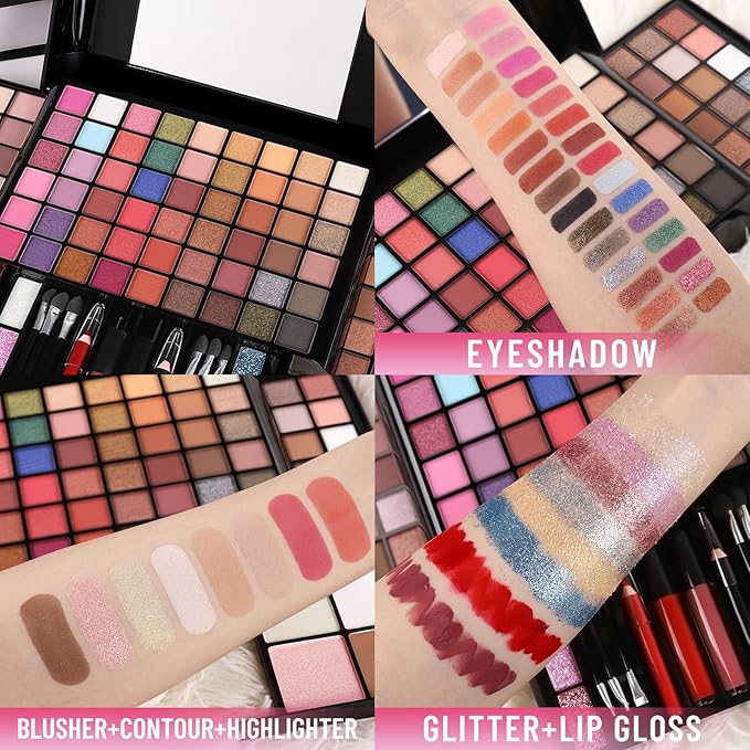 All In One Professional Makeup Kit Include Eyeshadow Palette Blushes Compact Bronzing Highlighter Powder Glitter Lipliner Eyeliner Pencil Brushes with Mirror Make Up Set Christmas Gifts For Women Girl-BrightBean Baby