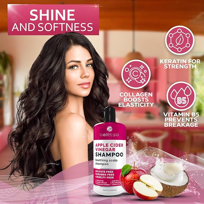 Apple Cider Vinegar Shampoo - Sulfate Paraben and Silicon Free Anti Dandruff Product for Women and Men - Deeply Moisturizing Formula - Dry Scalp Treatment for Oily Hair – Professional Grade Products-BrightBean Baby