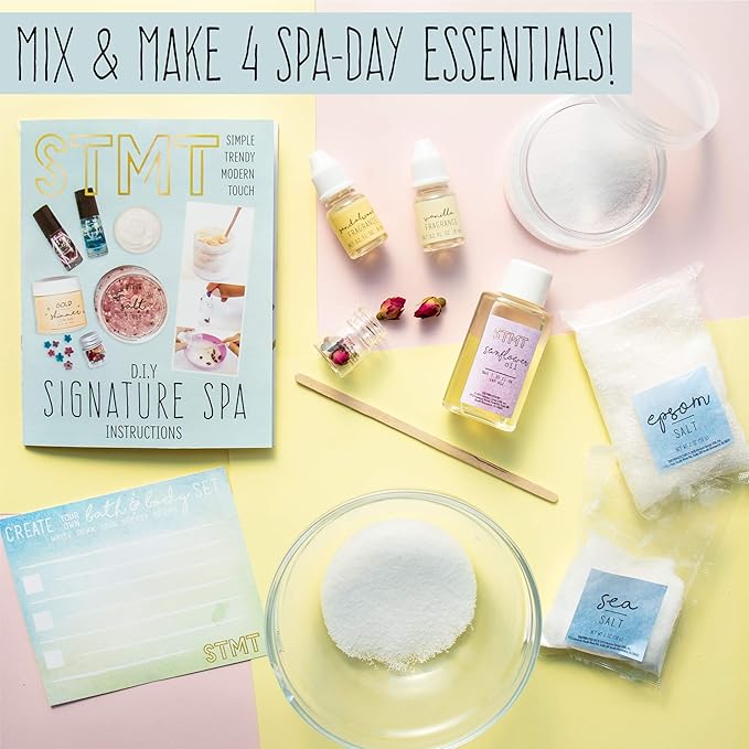STMT DIY Signature Spa Set by Horizon Group USA, Mix & Make Your Own Spa Supplies with Salt Scrubs, Fragrances & Shimmer Lotions. Multicolored-BrightBean Baby