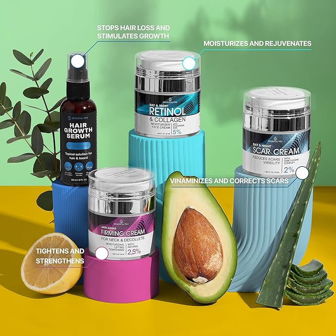 Skincare Gift Set, 10 Anti-Aging Beauty Products for Women & Men, Facial Creams & Moisturizers, Hair Growth Serum, & Hemp Cream, for Hair, Neck, Dark Spots, Scars, Dark Circles, & Dry Skin-BrightBean Baby