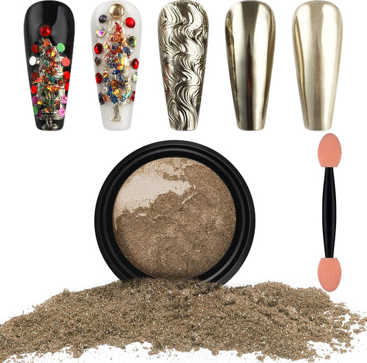 Artdone Chrome Nail Powder, Pale Gold Iridescent Aurora Powder Metallic Mirror Effect Pigment Pearlescent Mermaid Pigment Pearl Glitter Dust Kit, Nail Art Decoration, Resin Craft-BrightBean Baby