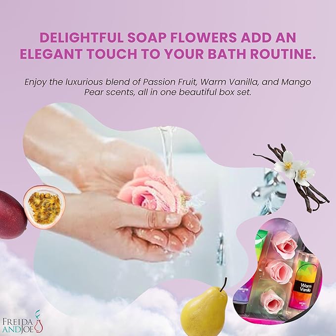 Fine Fragrance Body Mist & Body Splash Gift Set – Luxury Self-Care Combo for Women and Girls (Passion Fruit, Warm Vanilla, Mango Pear, Rose Soap)-BrightBean Baby
