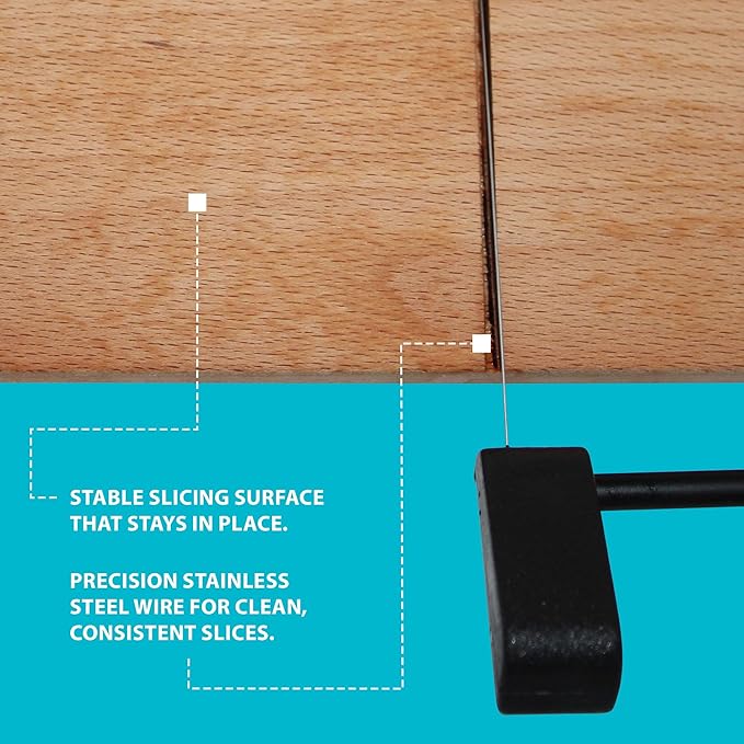 SlidingSusan Cheese Cutting Board - 11” Beech Wood with Black Stainless Steel Slicer - Charcuterie Block for Hard & Soft Cheeses, Butter, Meat – Heavy Duty Handheld Kitchen Tool