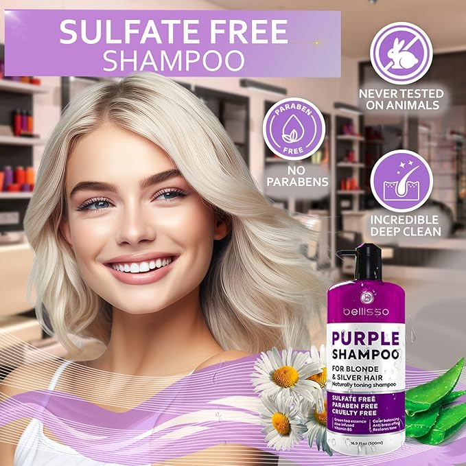 Purple Shampoo - Toner for Blonde Hair - Sulfate and Paraben Free - More Balanced Color Treated, Bleached, Silver, White and Gray Hair - No More Orange, Straw Yellow and Brassy Tones - Women and Men-BrightBean Baby