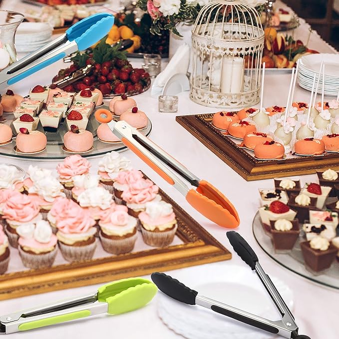 Mudder 5 Pcs Mini Silicone Kitchen Tongs 7 Inch Small Serving Food Tongs with Silicone Tips Christmas Party Supplies for Cooking, BBQ, Salad, Grilling and Frying(Multi)