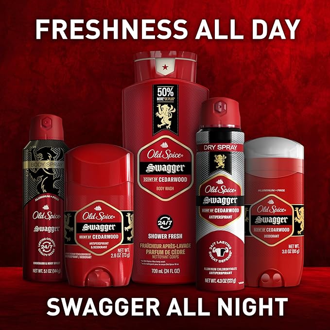 Old Spice Body Wash for Men, 24/7 Shower Fresh with Lasting Scent, Red Collection, Swagger with Cedarwood Scent, 24 fl oz (Pack of 2)-BrightBean Baby