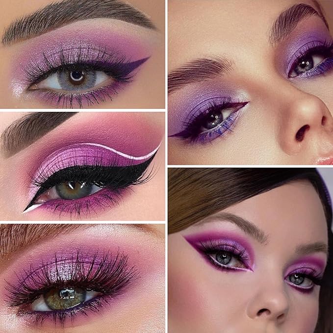Erinde 9 Colors Purple Pink Lavender Glitter Shimmer Matte Eye Shadow Palette Makeup, Highly Pigmented Waterproof Violet Mauve Dark Purple Silver Pearl White Shimmer Sparkling Party Eyeshadow Palette-BrightBean Baby