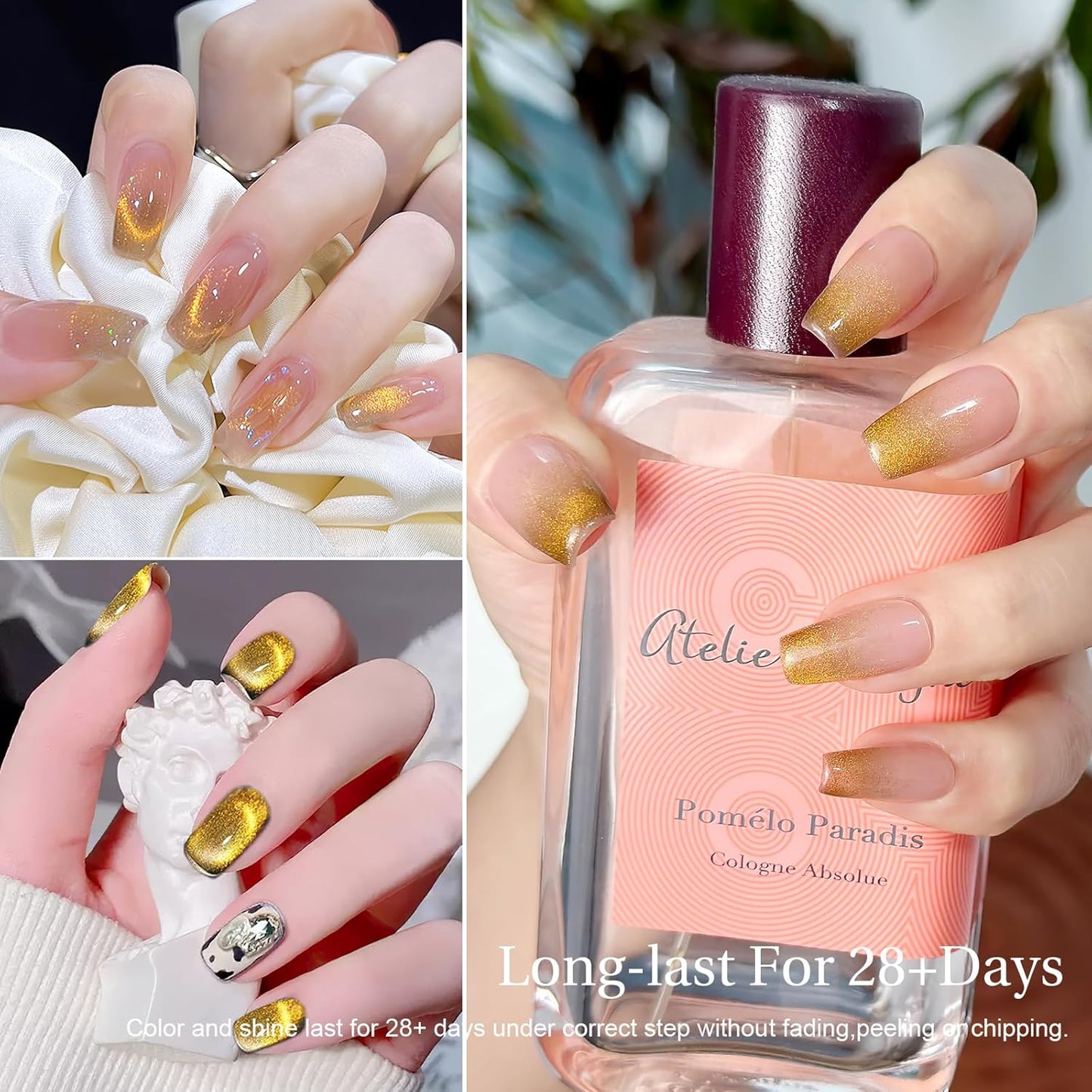 Cat Eye Gel Nail Polish with Magnet Stick, 15ml Glitter Holographic Nail Polish, Magnetic Effect Gel for Home DIY Manicure Gift, Champagne Gold-BrightBean Baby