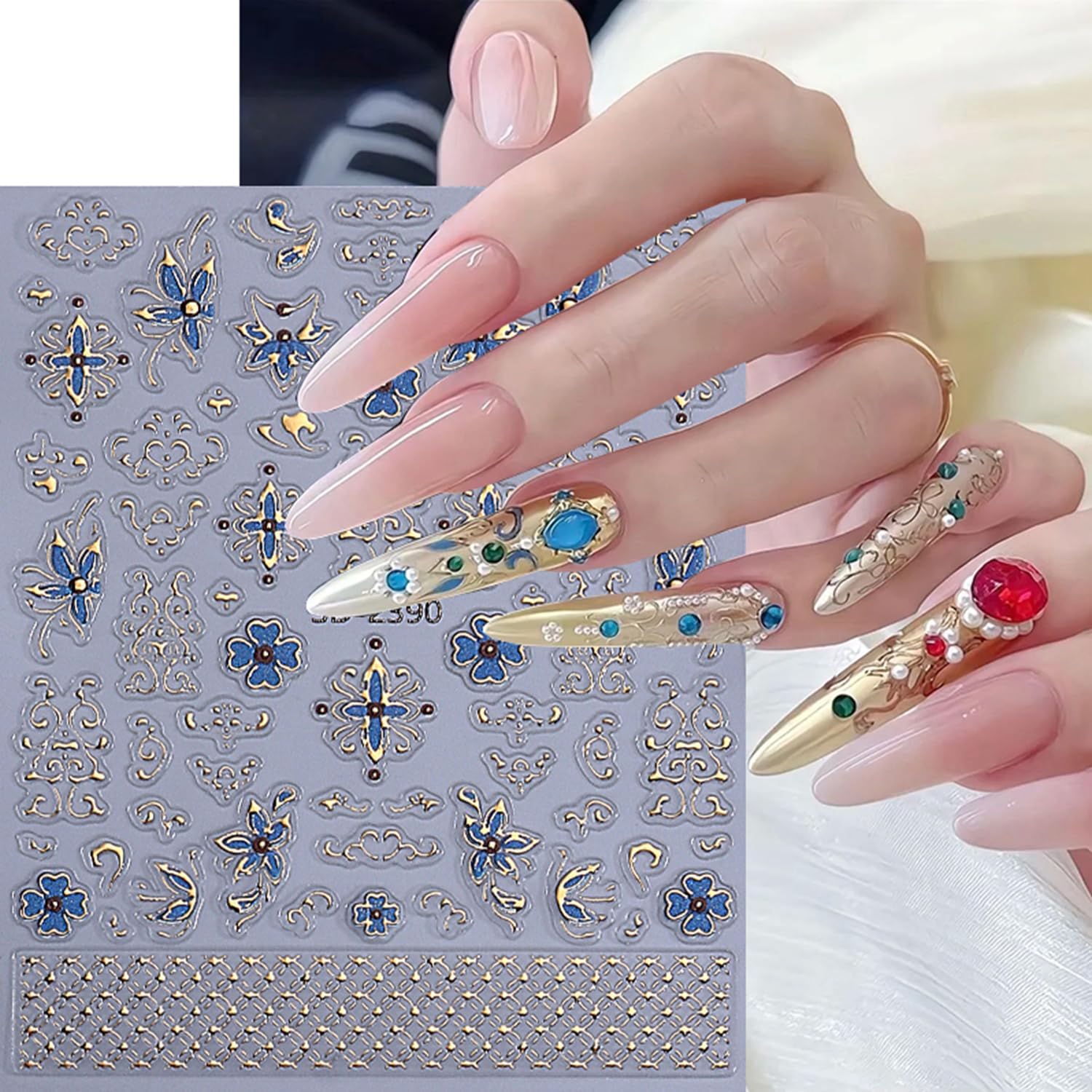 5 Sheets Bohemian Style Nails Art Stickers 3D Self-Adhesive Relief Nails Stickers Stars Moon Sun Golden Butterfly Flower Nail Decal Supplies Women's DIY Bohemian Nail Art Decoration-BrightBean Baby