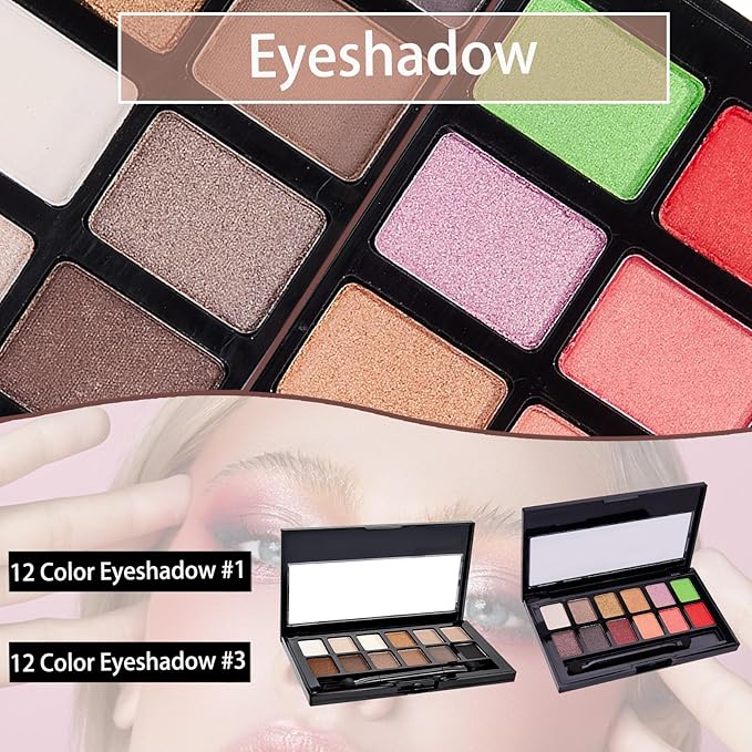 All In One Makeup Kit, Travel Makeup Kit, Makeup Gift Set, Makeup Kit for Women Full Kit, Makeup Bundle Includes Foundation Eyeshadow Palette Lipstick Eyeliner Mascara Contour Stick Cosmetic Brush Set-BrightBean Baby