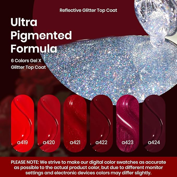 Beetles Red Gel Nail Polish Set with Top Coat, 6 Colors Popular Shimmer Red Burgundy Gel Polish Kit Nail Art Design Soak Off Uv LED Minicure DIY Home Gifts for Women-BrightBean Baby