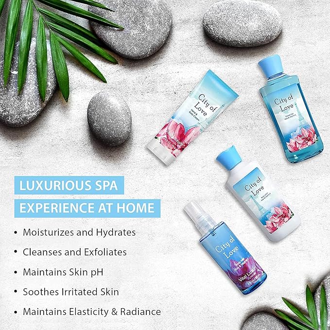 Bath & Body Kit - Body Lotion, Shower Gel, Body Cream, and Fragrance Mist, 3 Fl Oz each, in City of Love, Ideal Skincare Gift Home Spa Set for luxurious indulgence-BrightBean Baby