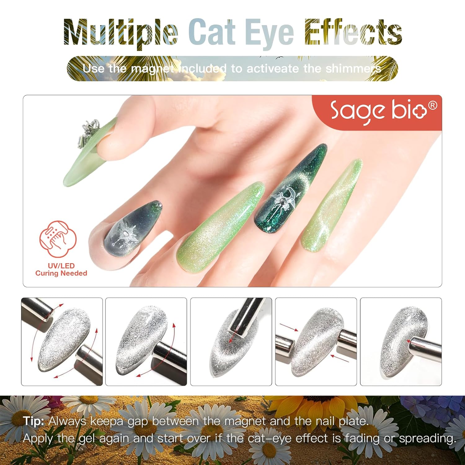 Cat Eye Gel Nail Polish, 15ml Magnetic Gel, High-Gloss Finish, Long-Lasting, DIY Manicure Kit with Magnet Stick, Stunning 3D Magnetic Effect, 03-BrightBean Baby