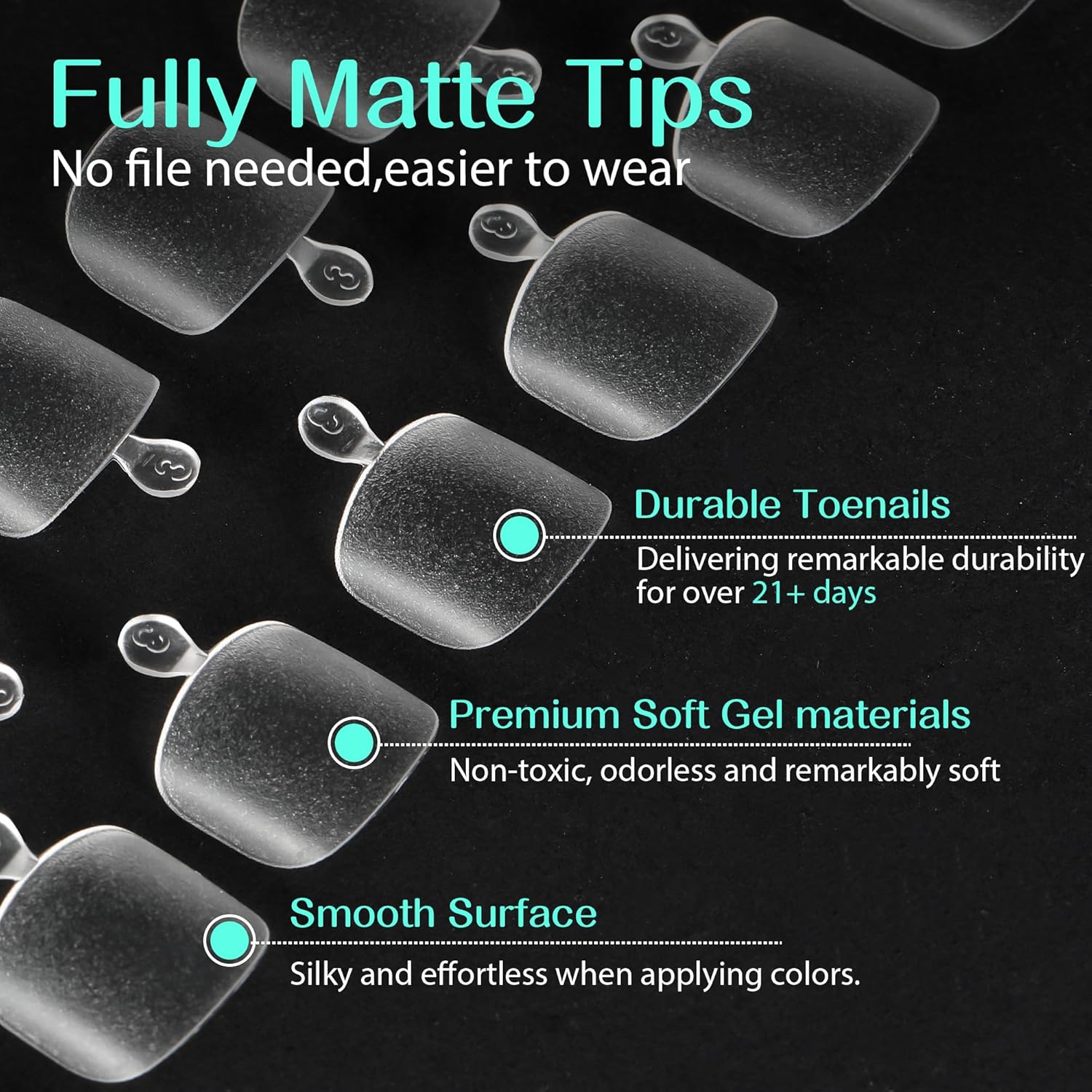 UNA GELLA Toe Nail Tips 504Pcs Short Square False Soft Gel Full Cover Fake Toe Nails Matte Toe Nails 12 Sizes Pre-shape Fake Toenails Gel Toe Nail Tips For Nail Extension Home DIY Nail Salon-BrightBean Baby