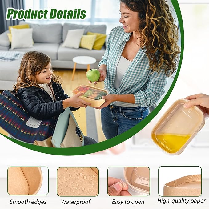 50-Pack 35oz Disposable Kraft Paper Bowls【with Lids and Forks】, Large Meal Prep Containers To Go Food Prep Containers, Leakproof Paper Bowls Treat Soup Serving Bowl, Microwave Safe for Hot/Cold Food