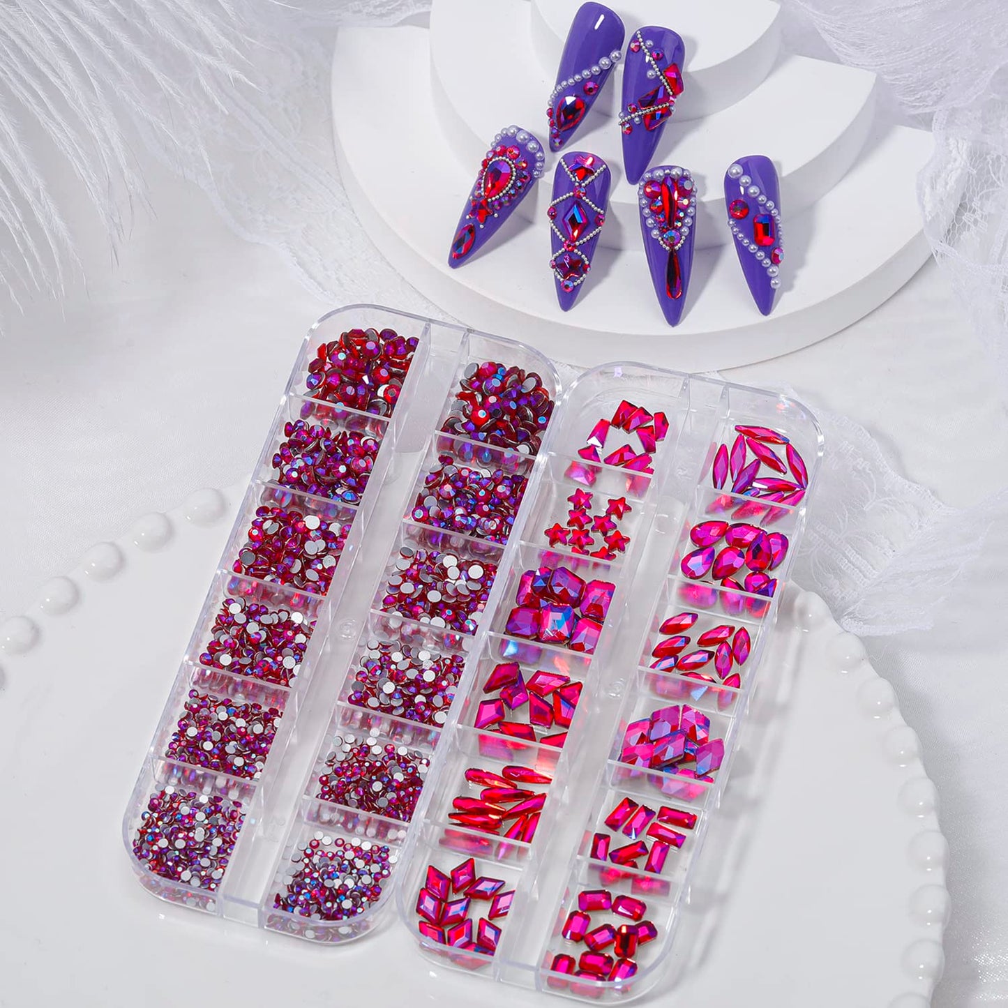 HNUIX Nail Rhinestones - 3D Multi Shape Size, Crystal AB Red Nail Gems, Flat Back, with Kit, for Nail Art, DIY Decorations-BrightBean Baby