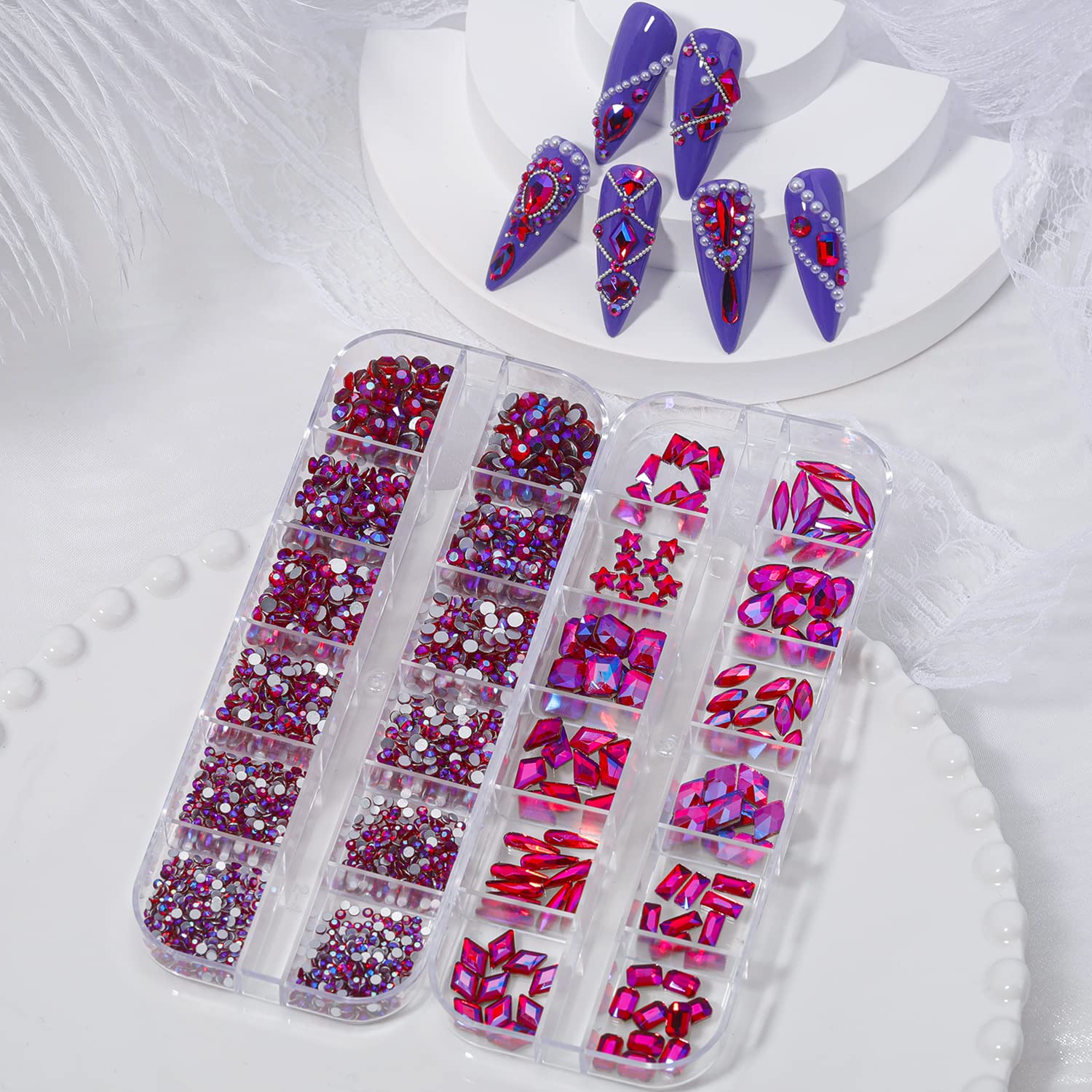 HNUIX Nail Rhinestones - 3D Multi Shape Size, Crystal AB Red Nail Gems, Flat Back, with Kit, for Nail Art, DIY Decorations-BrightBean Baby