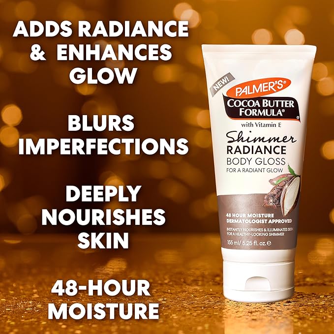 Palmer's Cocoa Butter Formula Shimmer Body Lotion with Vitamin E, 5.25 Fl Oz, Radiance Body Gloss, Help Blur Veins, Cellulite, Marks, 48 Hour Moisture-BrightBean Baby