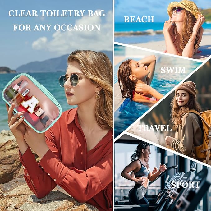 YOOLIFE Initial Clear Makeup Bag | Travel Clear Makeup Bag | Travel Beach Toiletry Bag | Car Organizer Essentials for Women | Waterproof Large Clear Travel Toiletry Bag | Teacher Birthday Gifts Blue K-BrightBean Baby