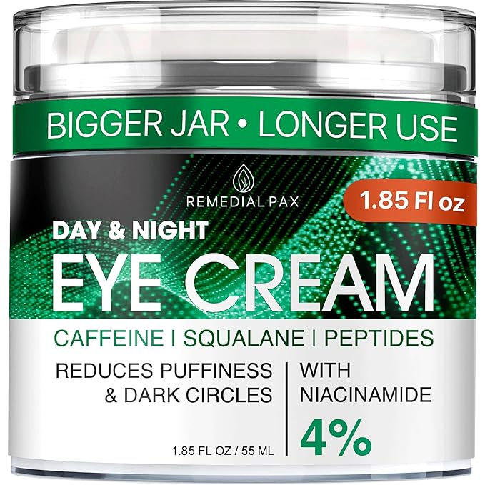 REMEDIAL PAX Eye Cream for Dark Circles and Puffiness, Bags Under Eyes Treatment, Anti-Aging Collagen Eye Cream for Wrinkles, Day & Night Caffeine Eye Cream with Niacinamide Dimethicone-BrightBean Baby