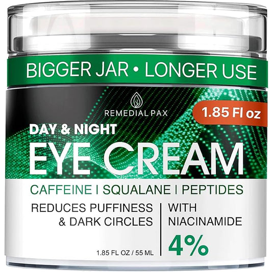 REMEDIAL PAX Eye Cream for Dark Circles and Puffiness, Bags Under Eyes Treatment, Anti-Aging Collagen Eye Cream for Wrinkles, Day & Night Caffeine Eye Cream with Niacinamide Dimethicone-BrightBean Baby