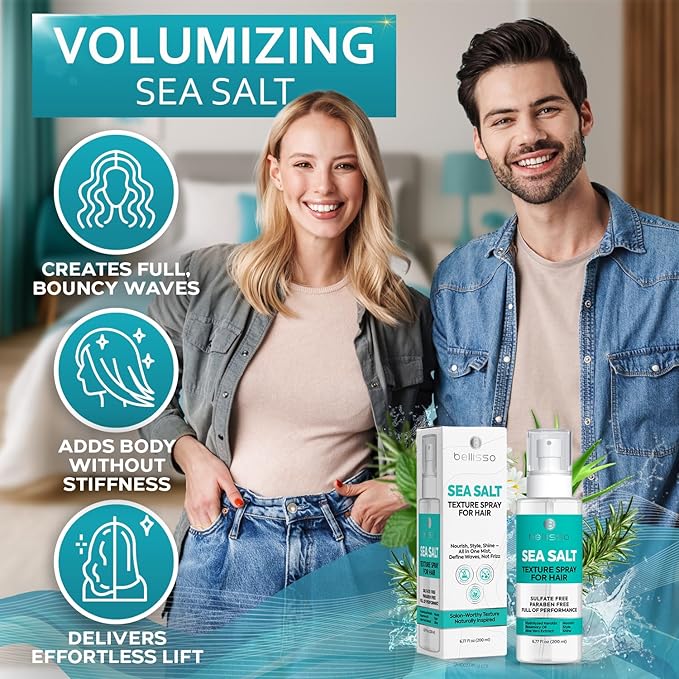 Sea Salt Spray - Dry Hair Texture for Women and Men - Products for Volume for Fine, Wavy and Curly Hair - Thickening, Texturizing and Light Volumizing Effect - Alcohol Free Formula - Travel Size-BrightBean Baby