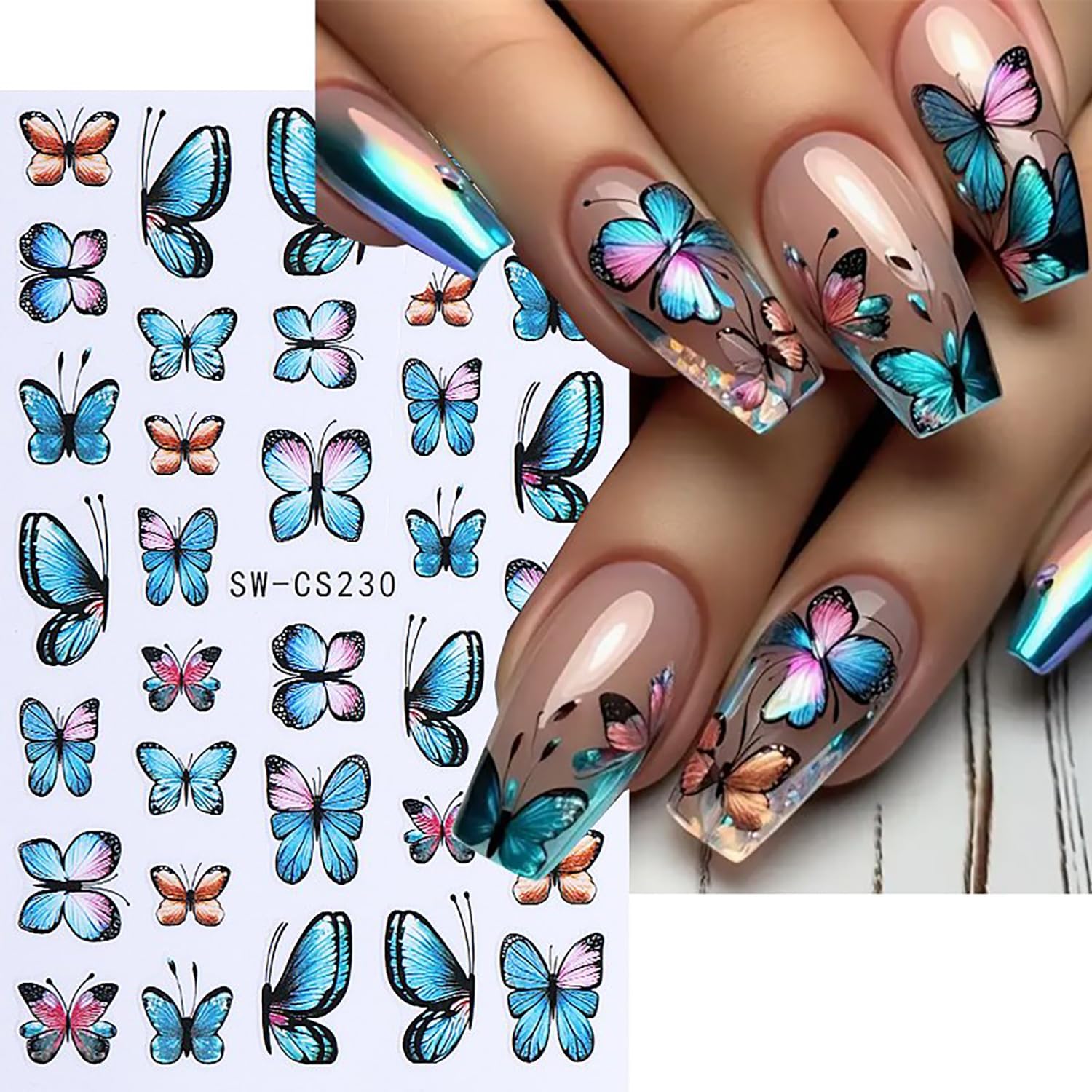 Butterfly Nail Art Stickers Gold Butterflies Nails Art Decals 3D Self-Adhesive Nails Sticker Holographic Spring Decal Decoration for Women Blue Butterfly Manicure Stickers DIY Nail Supplies-BrightBean Baby