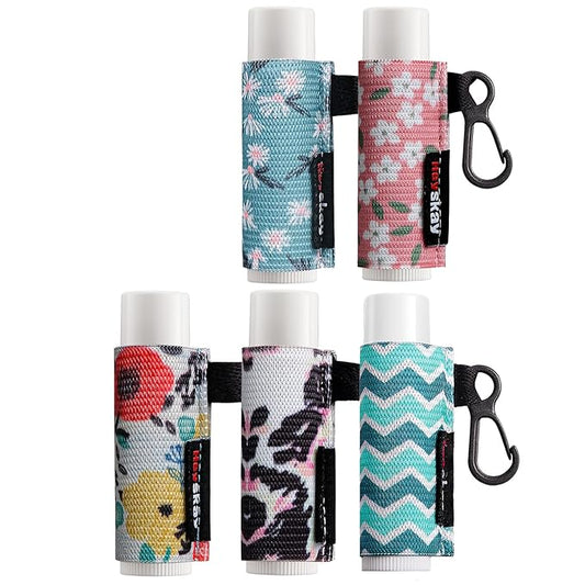 5pcs Lip Balm Holder Keychain Lipstick Sleeves Chapstick Lip Gloss Holder Keychain Elastic Sleeves for Men Women(Wave/Flower/Leo)-BrightBean Baby