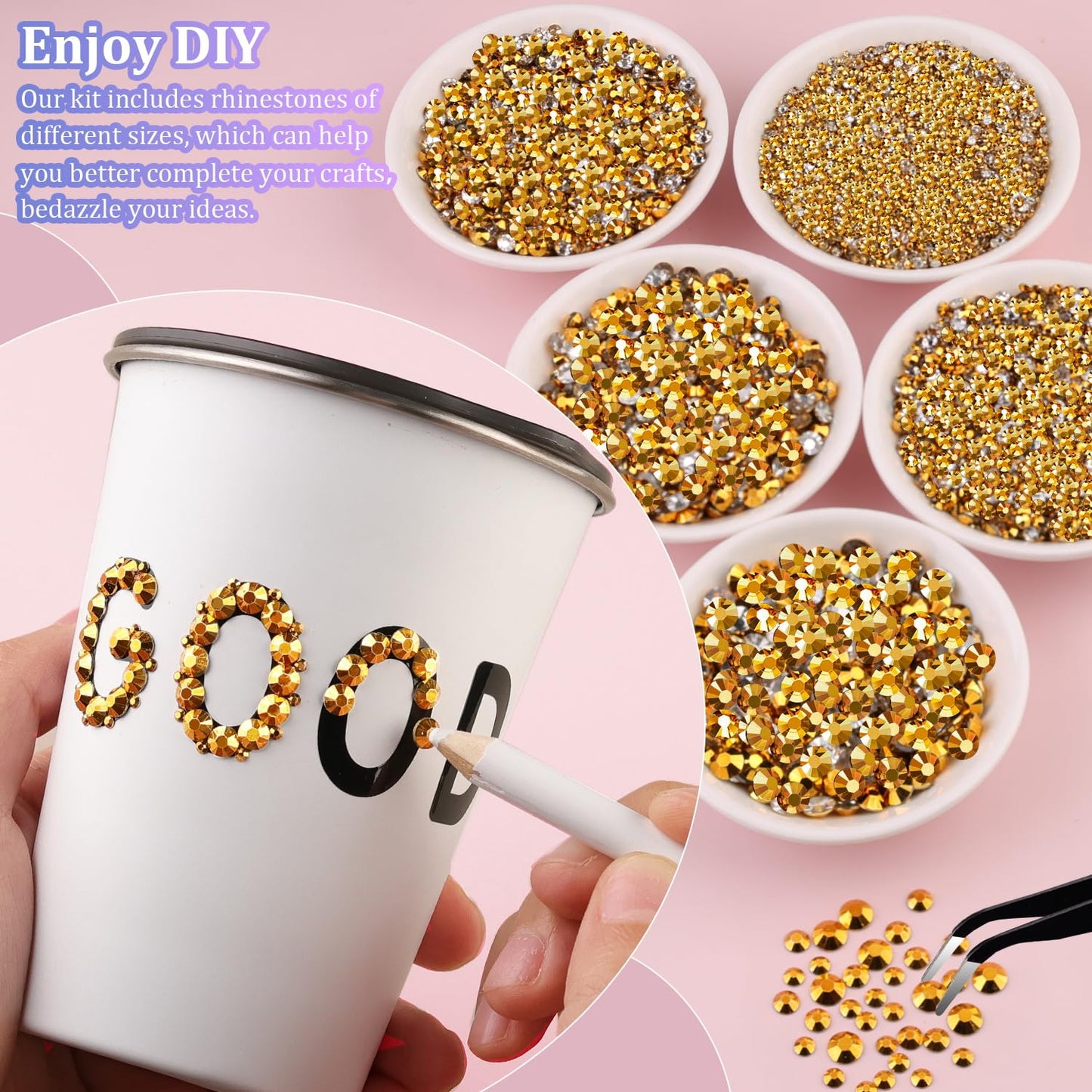 25000Pcs Resin Rhinestones for Crafting, Gold 2-6mm Mixed Sizes Non Hotfix Flatback Gems, Bedazzling Crystal for DIY Crafts Clothing Tumblers Mugs Shoes Fabric Nail Art-BrightBean Baby